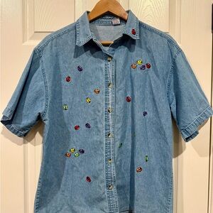 Vintage Ladybug Embroidered Denim Shirt